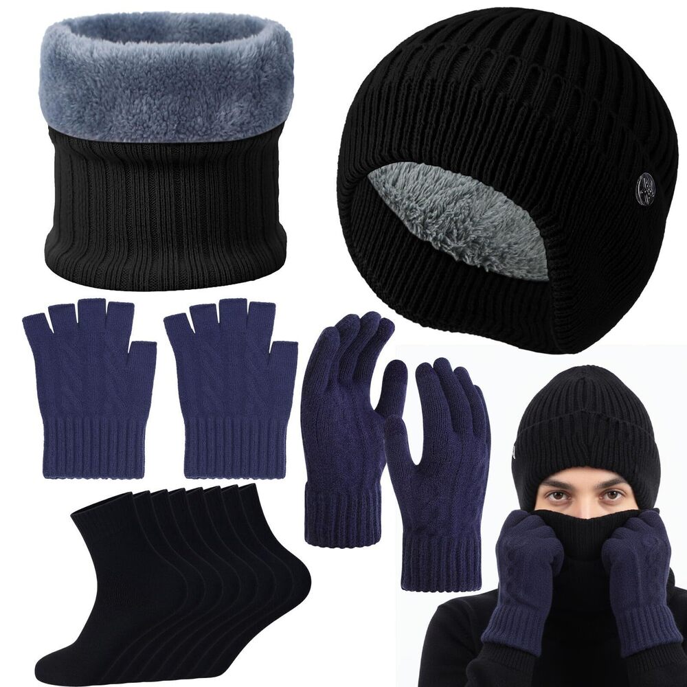 3502 8 Pcs Winter Accessories Homeless Beanie Warm Knitted Earflap Scarf
